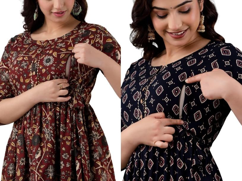 Women's Maternity Kurti for Feeding Zippers |Easy Breastfeeding Kurti for Nursing Pre and Post Pregnancy (Combo of 2 Kurti)-image-42