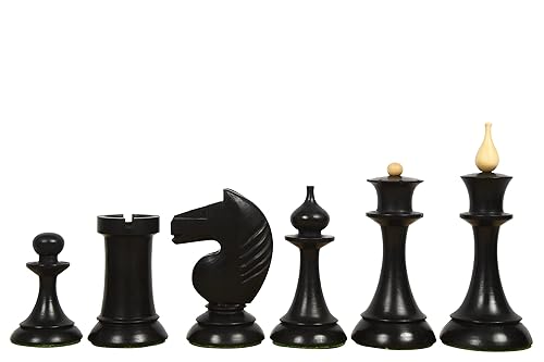 Miniatura 3 de The 1950s Soviet (Russian) Latvian Reproduced Chess Pieces in Ebonized Boxwood & Natural Boxwood - 4.1" King