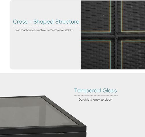 Miniatura 5 de Muebles de exterior, muebles de porche con bastón elástico de polietileno, juego de patio de 3 piezas con mesa de cristal, juego de muebles de