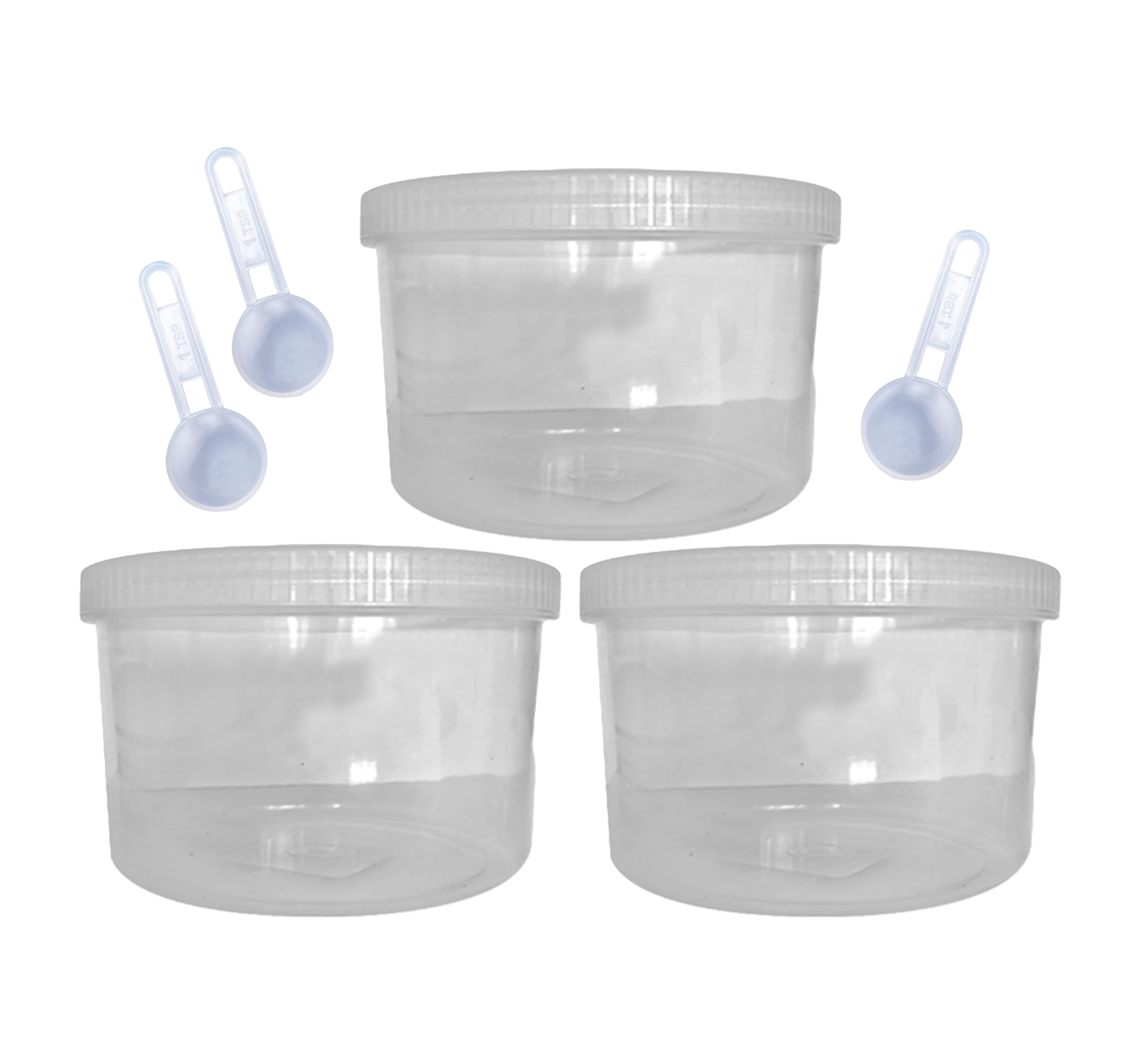 Kansy Transparent Plastic Storage Canisters Jars With Screw Lids, Kitchen Food Containers With Spoons, Bpa Free Airtight Boxes For Dry Food, Beans, Pasta, Sweets, Cookies (300Ml, Pack Of 3)