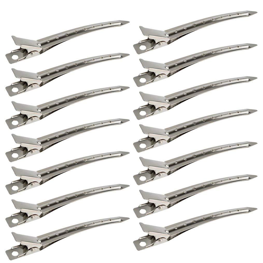 SKINPLUS 12 PC Packs Duck Bill Clips, Bantoye 3.5 Inches Rustproof Metal Alligator Curl Clips with Holes for Hair Styling, Hair Coloring, Silver