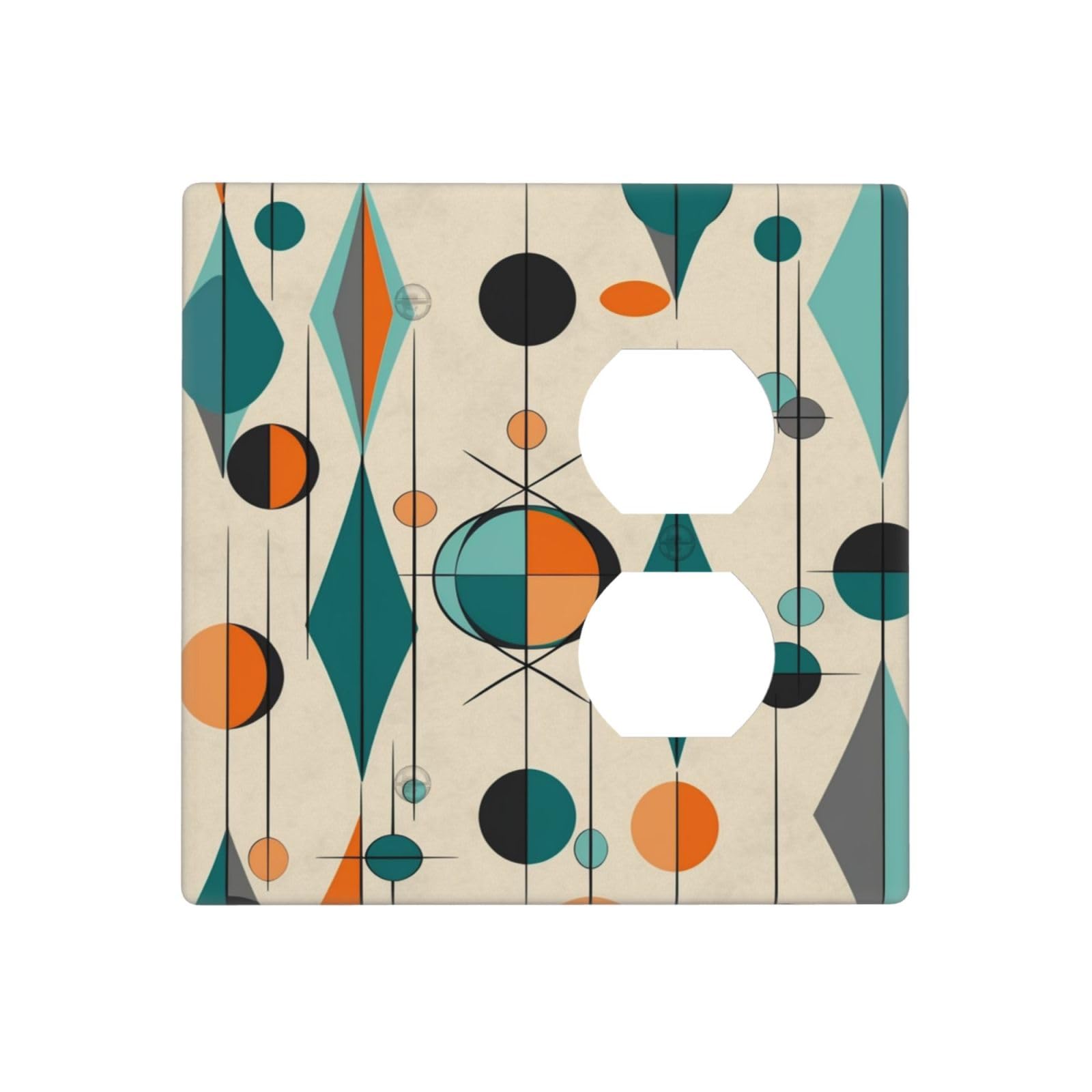 Decorator Wall Plate 2 Gang Light Switch Covers Mid Century Geometric Wallplate Double Toggle Switch Plate Mid-size Electrical Outlet Covers Decorative Wall Switch Plate Cover