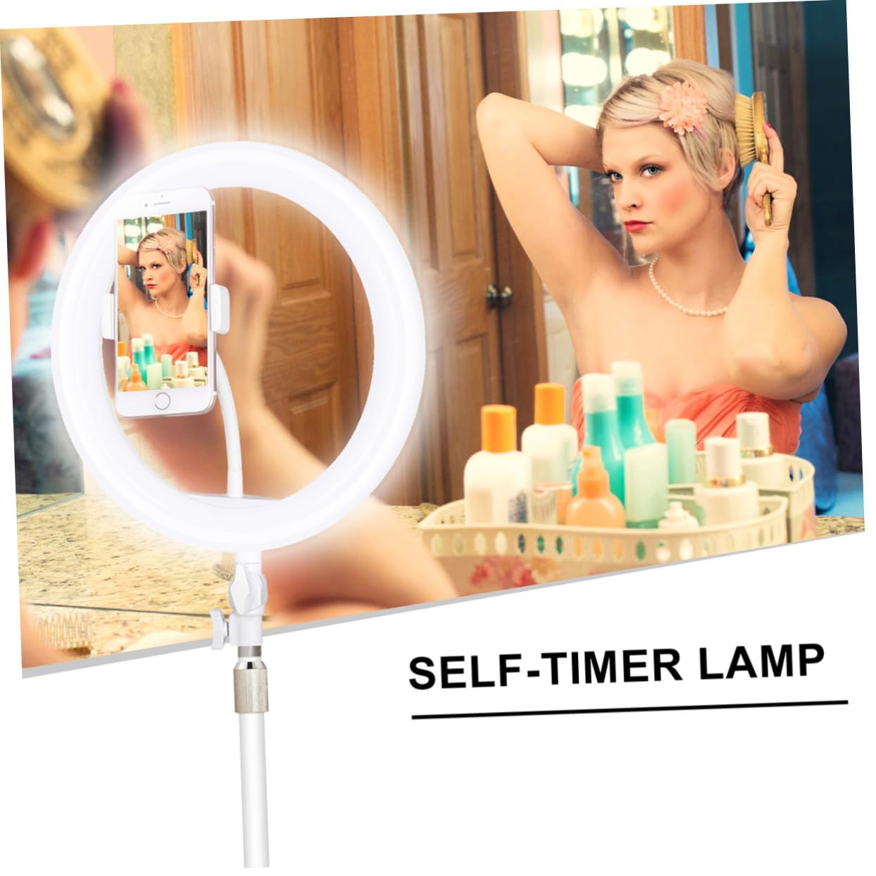 Luce LED per Selfie Regolabile 10 Pollici Bianca in Ferro e Plastica | Modalità di Illuminazione Regolabile, Cavo Usb Incluso, per Make-Up, Fotografia e Video, Supporto Stabile