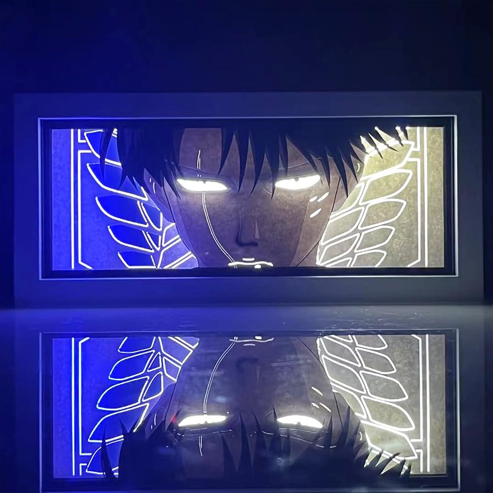 Zhongkaihua Eren Jaeger/Levi Light Led Lamp Anime Light Up Box, Levi/Eren Jaeger Figure Art Papercut Table Lamps Light Frame Desk Decorations Gifts