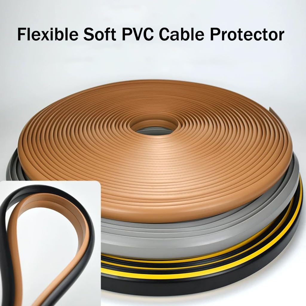 Cubrecables De Suelo con Almacenamiento Invisible, Gestión De Cables De PVC Blando para Escuelas/hoteles, Autoadhesivo, Canal Interior: 10 Mm × 6 Mm(Brown,10M)