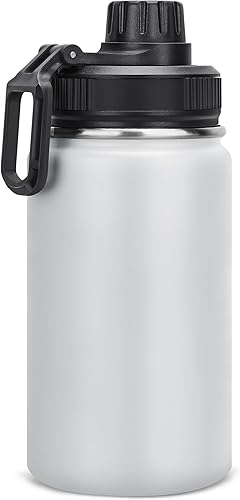 Botella de agua aislada de 12 onzas, botellas de agua de acero inoxidable de doble pared aislada al vacío, boca ancha, a prueba de fugas, sin BPA,