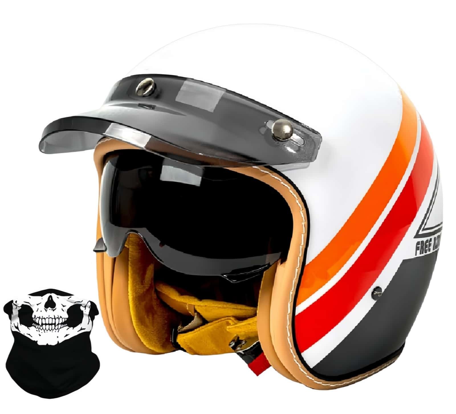 Kask motocyklowy w stylu vintage z wizjerem, otwarty kask motocyklowy retro 3/4, otwarty kask motocyklowy, dla kobiet i mężczyzn, dopuszczony do użytku w ruchu drogowym, certyfikat ECE DOT, M (55 ~ 56
