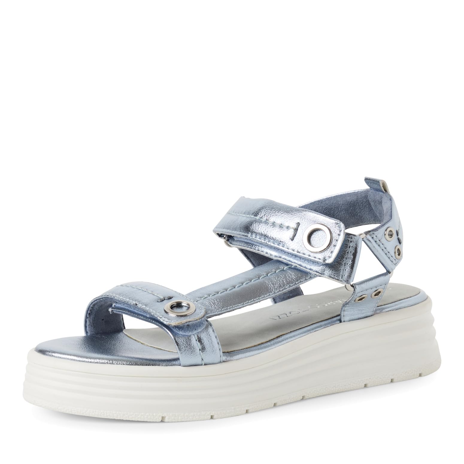 MARCO TOZZI Women's Flat Sandals with Velcro Platform, Polar Metallic, 8.5 UK
