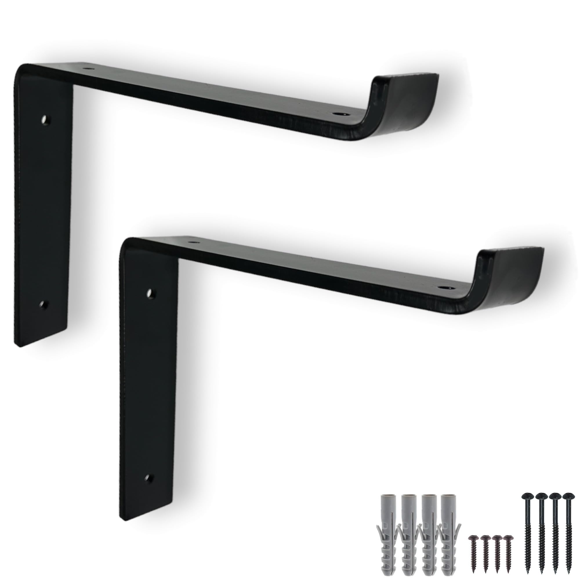 MKGT2 Pcs Shelf Brackets Heavy Duty for Scaffold Board Shelving - Industrial Style Downward Support 6mm Steel (Black, 2 Pcs)