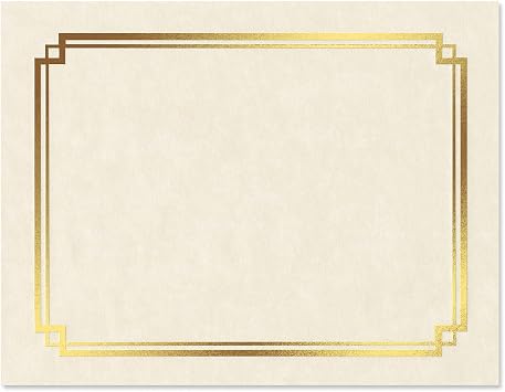 Gold Foil on Cream Certificate Paper - Pack of 25, 8-1/2" x 11" Parchment, Laser & Inkjet Printer Compatible, for Office, Business Awards, Graduation, School Diplomas