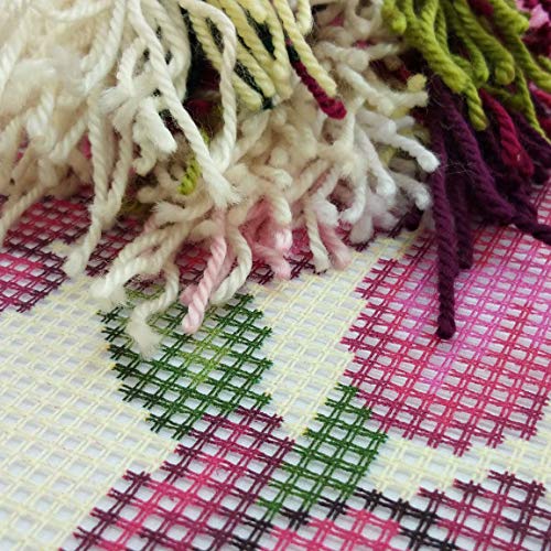 Image of Brvsk Floral Stamped Cross-Stitch Kit for Adults and Beginners - Asters 16″ x 16″ with Clear, Precise Printed Design on Cotton Canvas; Includes 2 Needles, Yarn, and Easy-Read Chart