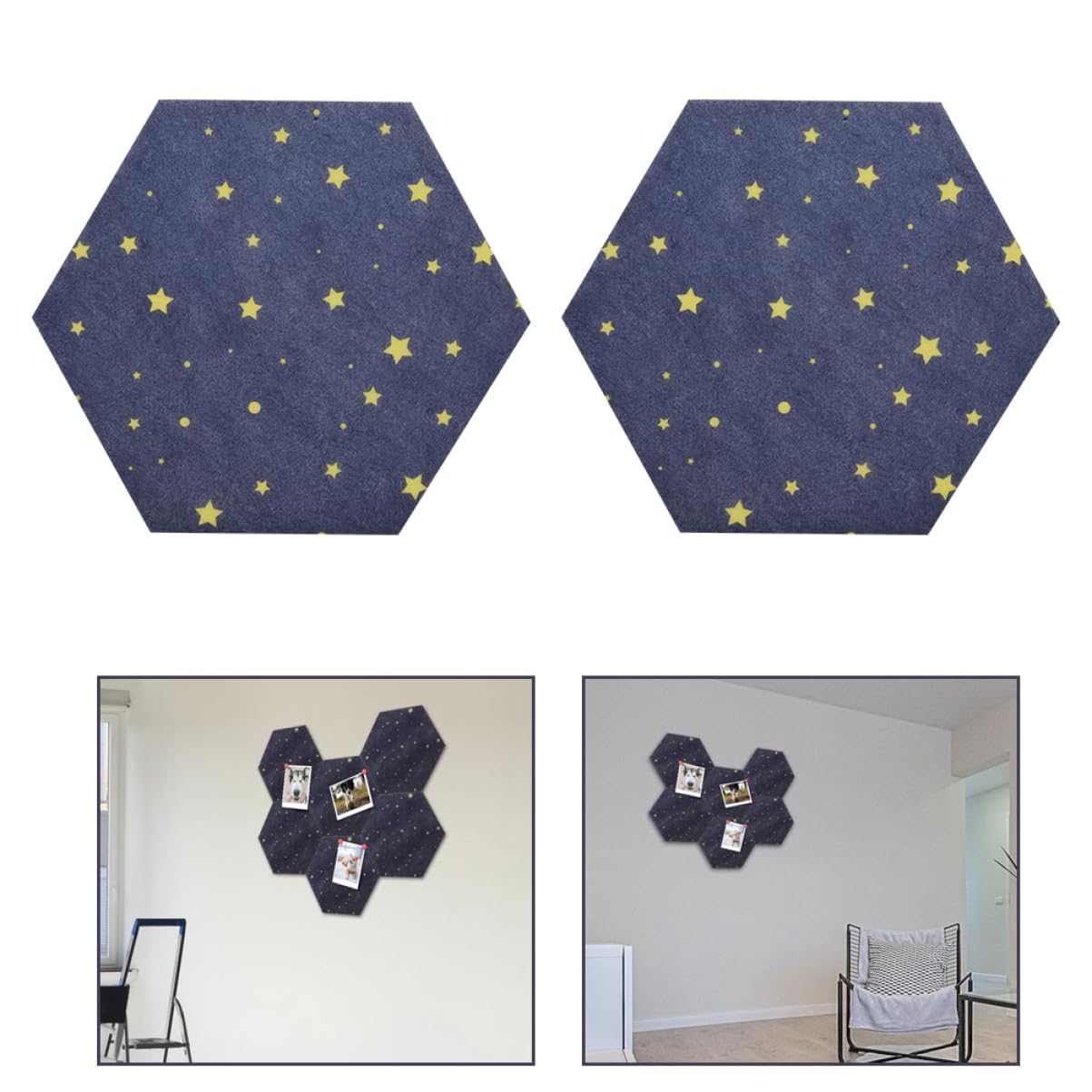 VILLCASE 2pcs Hexagon Felt Bulletin Board Wall Sticker DIY Message Board Decor for Home Bedroom and Office Easy to Install Design