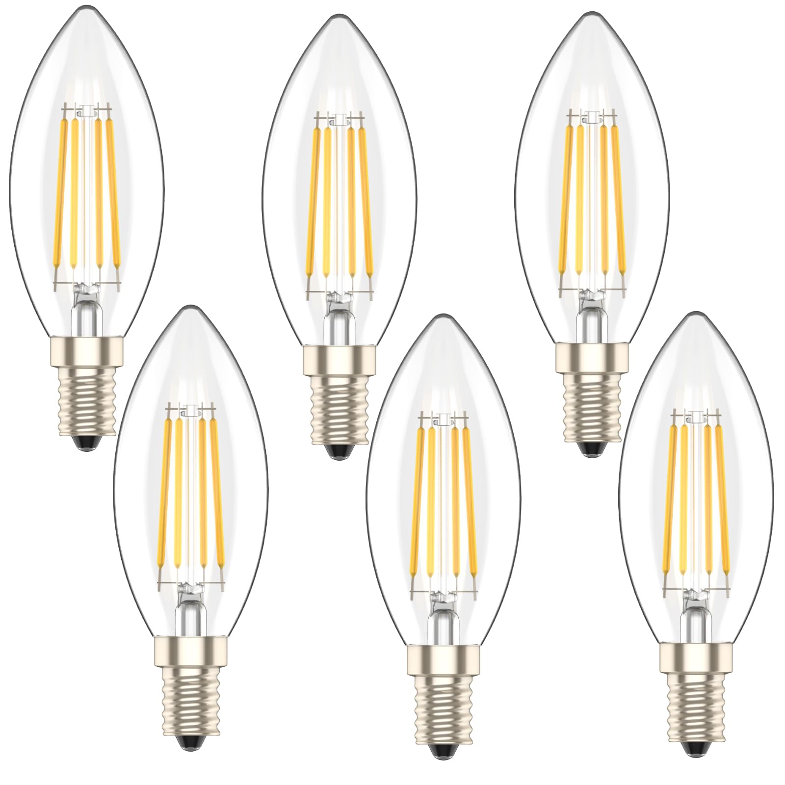 Moceto LED Candle Light Bulb,4W E14 400LM,40W Incandescent Bulbs Replacement,2700K Warm White,AC 230V,Small Edison Screw Clear Candle Light Bulb (6)