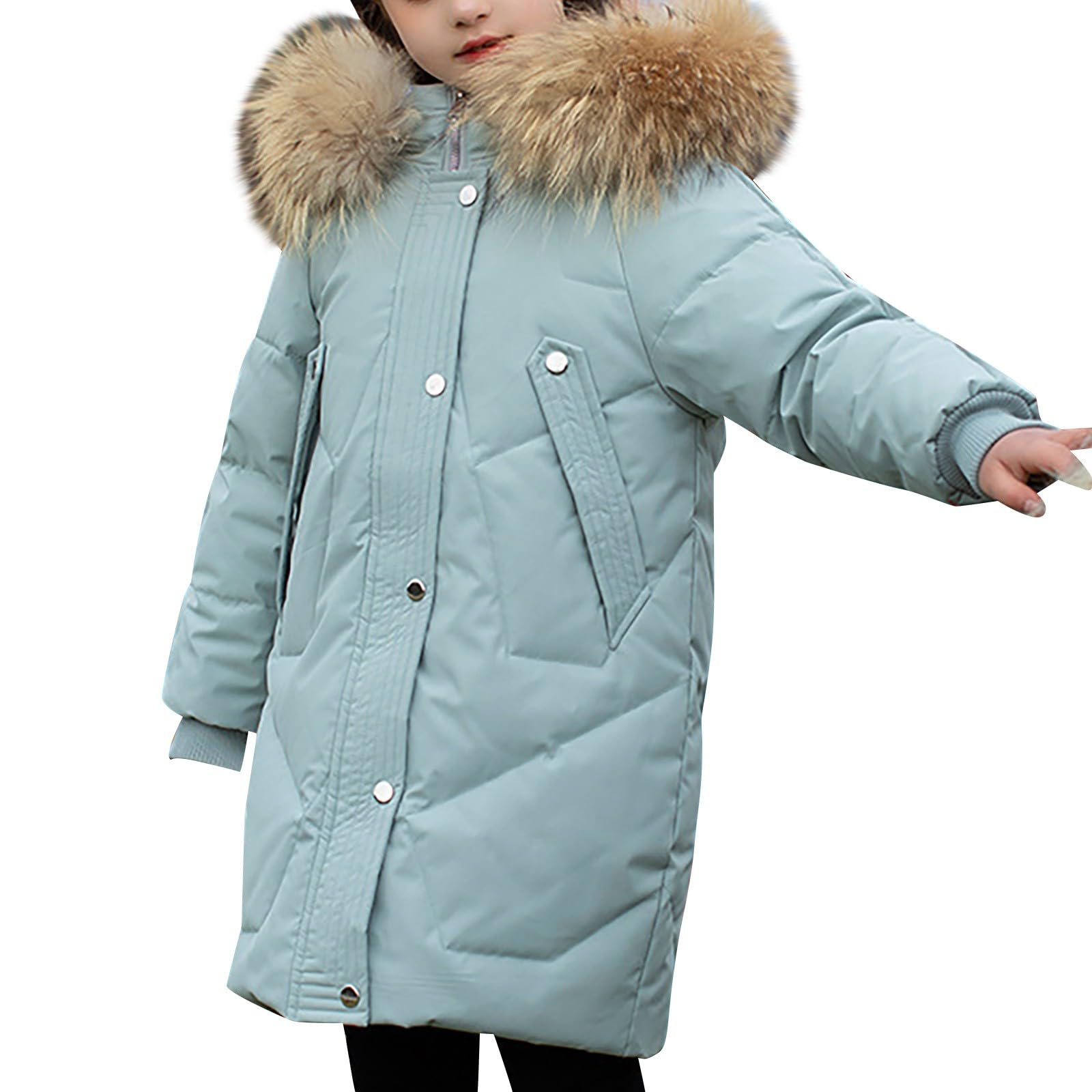 Cappotti invernali per bambini e ragazze, piumino lungo, spesso, caldo, impermeabile, parka con cappuccio, con cerniera, con bordo in pelliccia sintetica, cappotto imbottito di media lunghezza