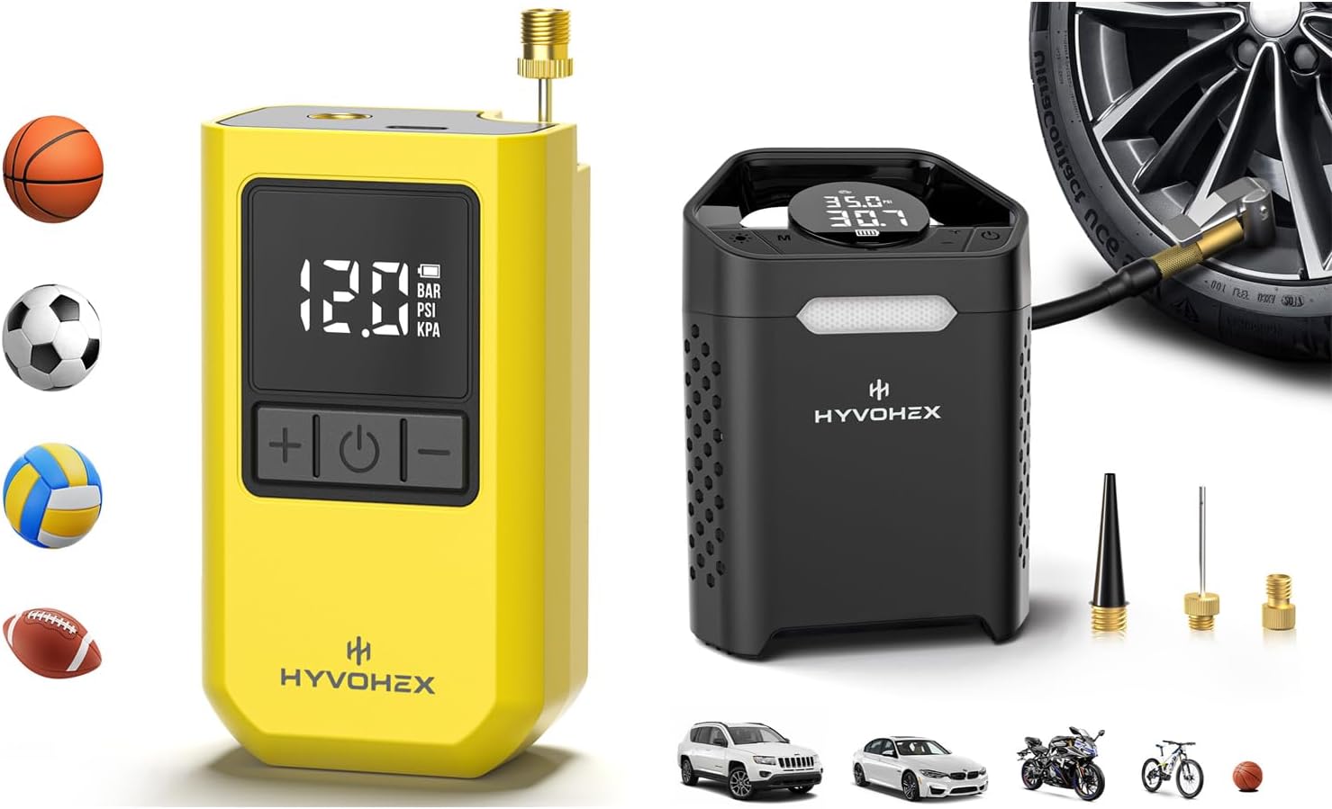 Portable Electric Ball Pump and Heavy-Duty 160 PSI Tire Inflator Portable Air Compressor