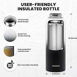 RAYMYLO Insulated Water Bottle 40 oz, Triple Wall Vacuum Stainless Steel (Cold for 48 Hrs), Leak Proof & Non-BPA, Modern Water Flask Jug with Paracord Handle & Straw Spout Lids, Ombre: White/Black
