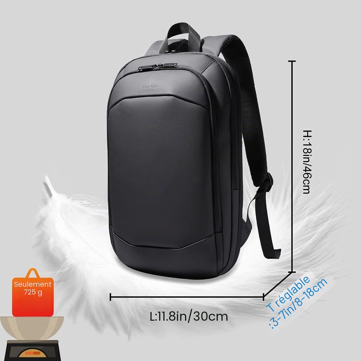 Sac à Dos Ordinateur Portable 15.6 Pouces | Léger et Extensible Antivol Imperméable Fonctionnel pour Homme Elegant pour Loisirs Affaire Scolaire Zips YKK 20L (Noir)