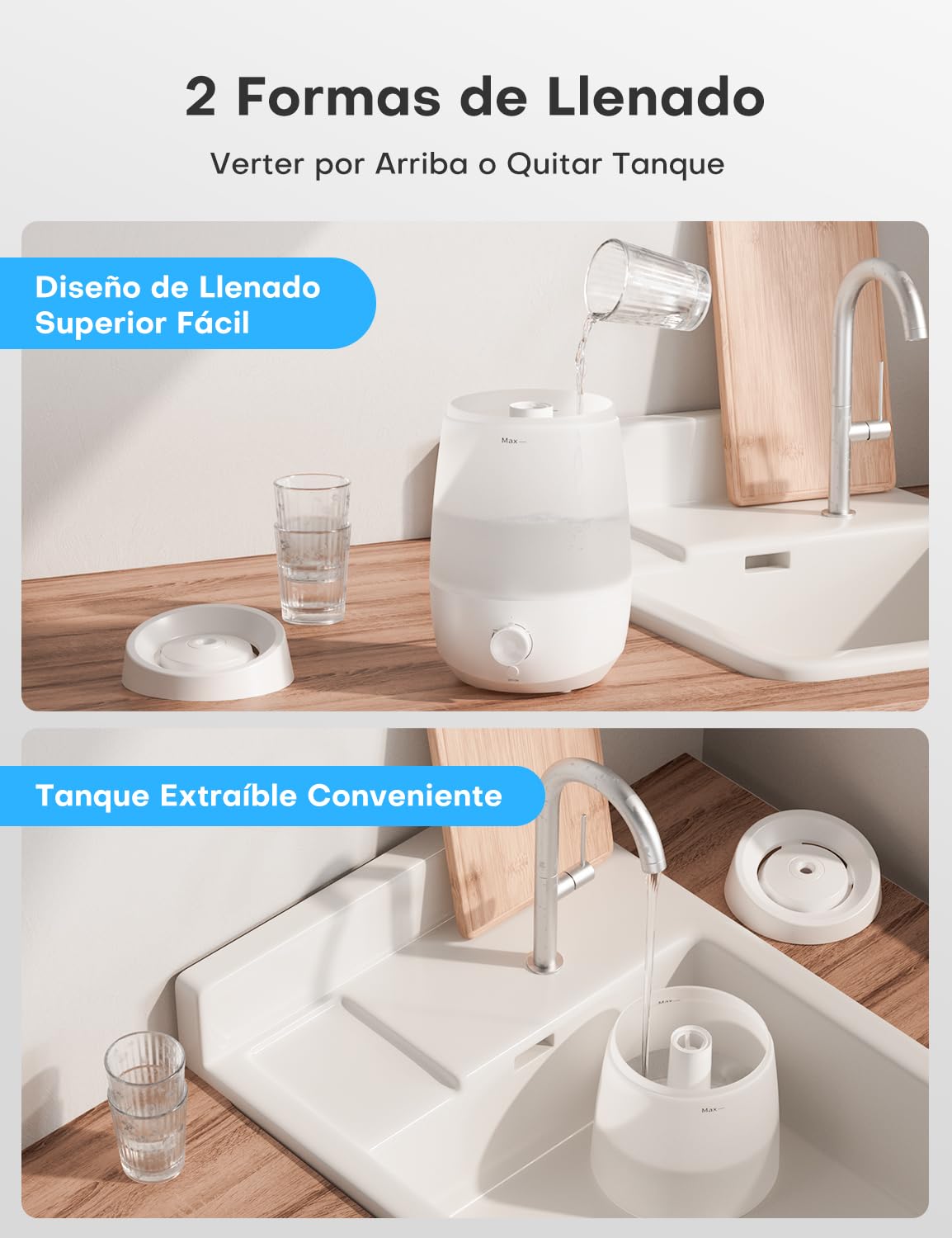 AROEVE Humidificador, 2,5L Humidificador Aceites Esenciales, 250 ml/h, 25H Difusor de Aceites Esenciales, Apagado Automático, 25 dB Silencioso para Bebés y Plantas, Blanco