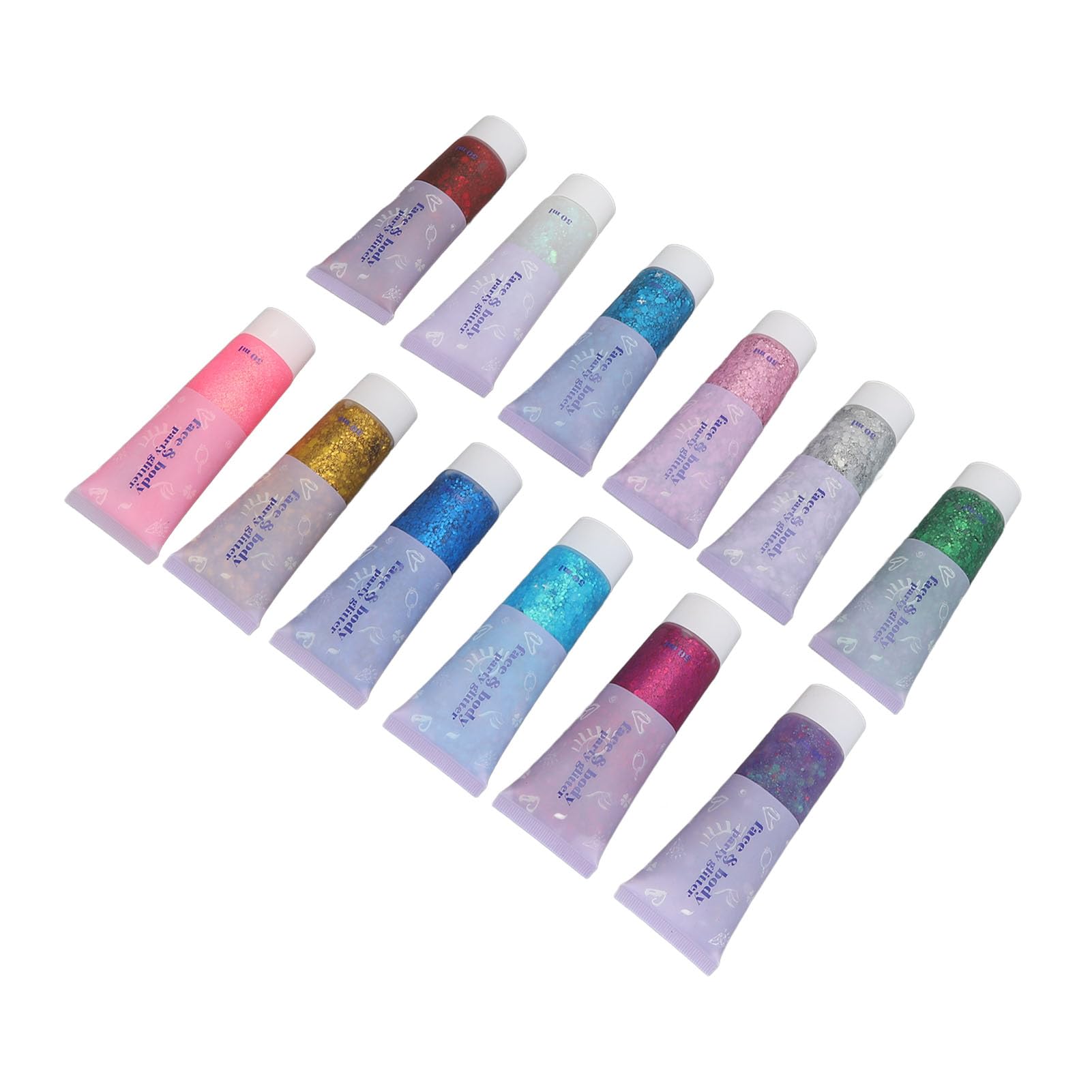 Chrees Gel Glitterato per il Corpo Olografico, Gel Scintillante con Paillettes Glitterate per il Viso in 12 Colori Cosmetico per Trucco e Feste per Festival