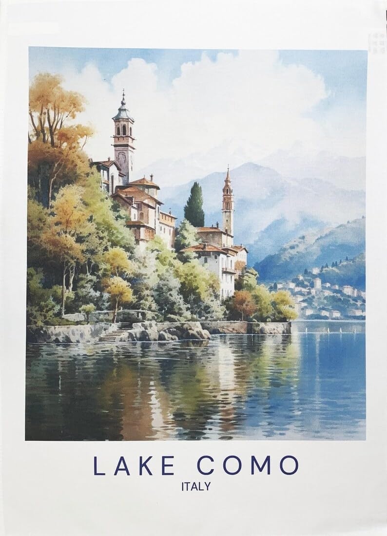 Half A Donkey White Lake Como, Italy- Large Cotton Tea Towel