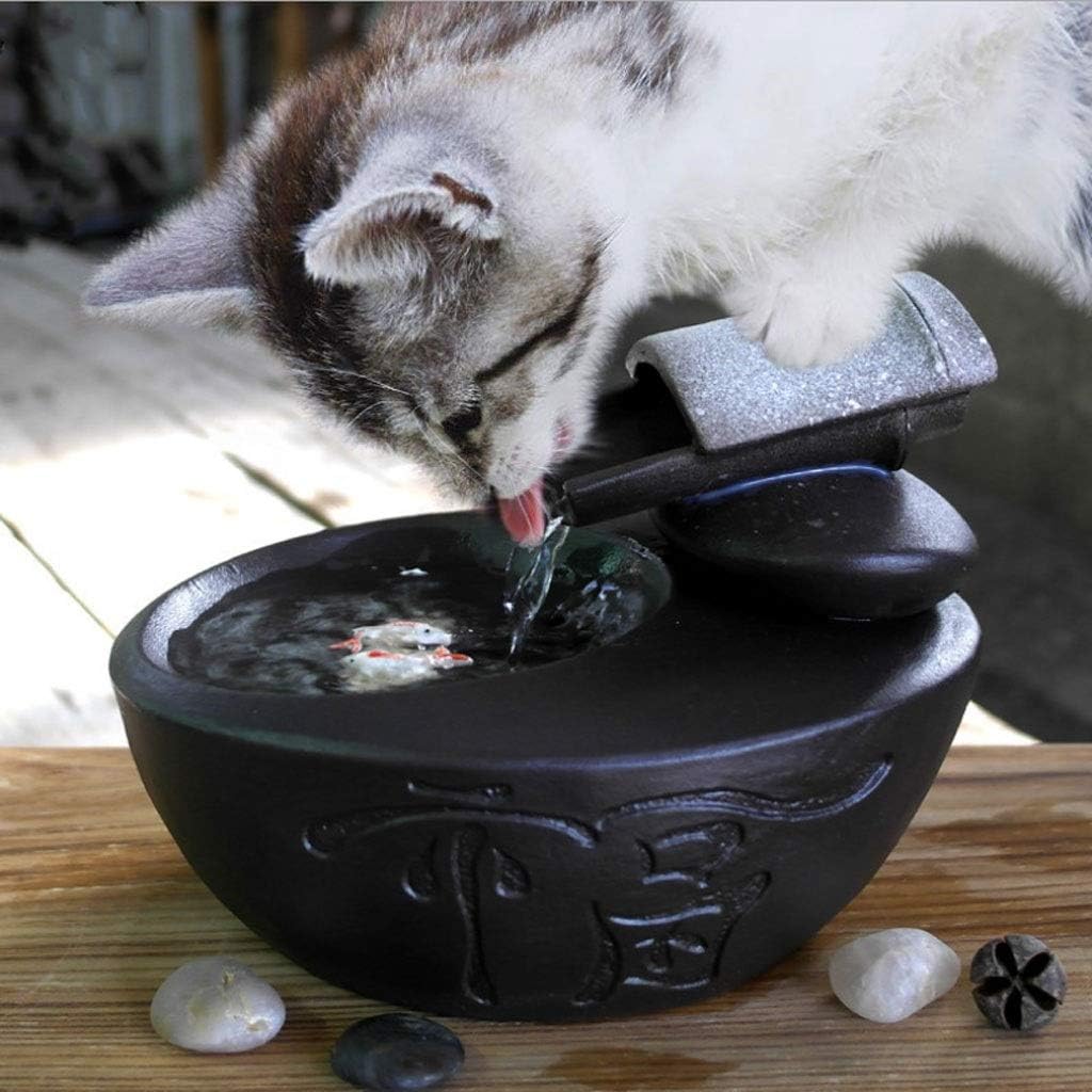 Cat Water Fountain Ultra-Quiet Automatic Circulation Pet Drinking Fountain for Cats & Small Dogs Indoor Outdoor Use 1.0L (Color : Black)