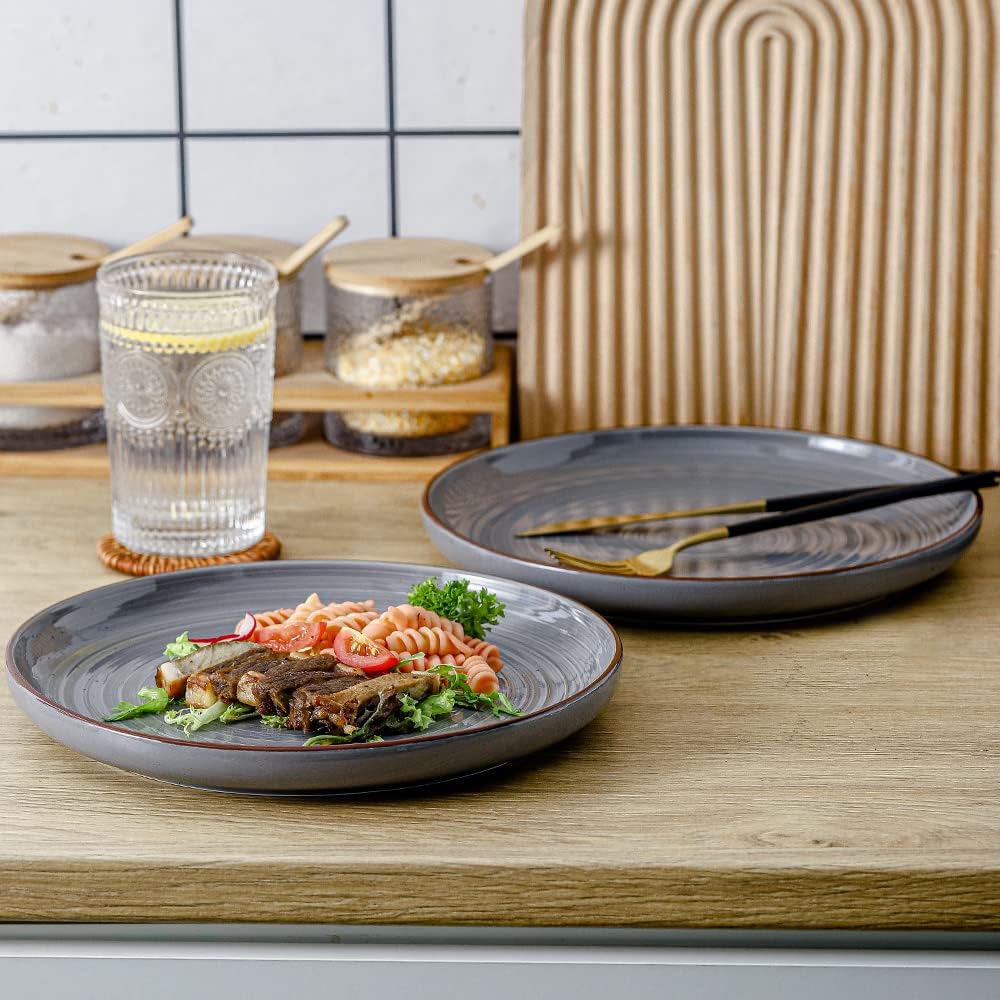 HVH Porcelain Dinner Plates Set of 6, 10.25 inch Ceramic Plates Set, Large Dinner Plates Set for Dinner, Salad, Dessert, Ceramic Dinner Plates, Healthy Dinner Plates Set of 6, Farmhouse Style (Black)