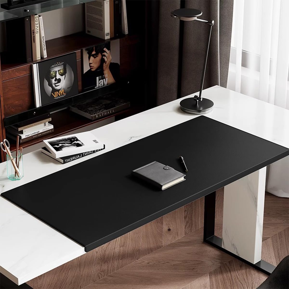 Sewing Edge Table Mat, Large PU Leather Desk Pad with Edge Protector, Non-Slip Waterproof Laptop Mouse Mats for Office Home Decor Work Game Study Typing (Black,100x60cm)