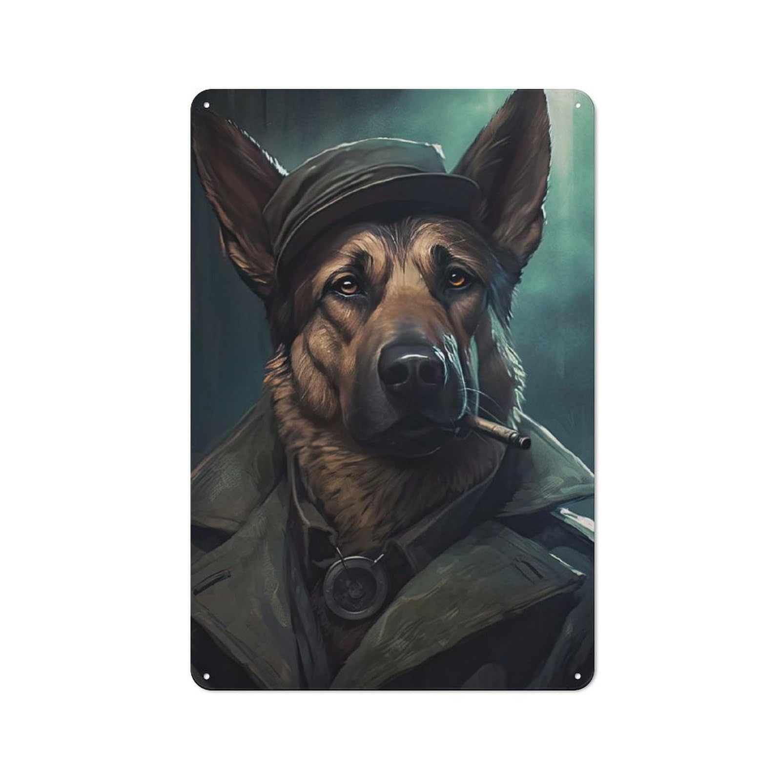 German Shepherd Gangster Smart Metal Wall Decor 30x20cm, Office Metal Sign for Office, Study, Studio Or Hallway