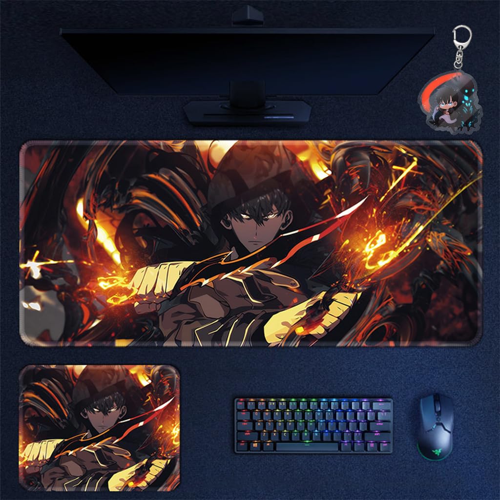 Solo Leveling Mouse Pad Large Gaming Desk Mat Non-Slip Rubber Base Kawaii Anime Mousepad Multiple Sizes (118,35.4 x 15.7 inches)