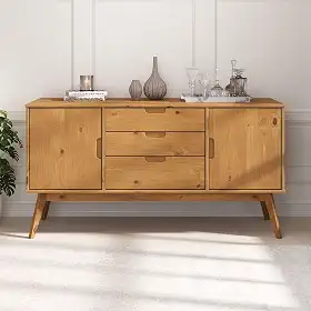 IDIMEX Balcao Aparador Buffet com Gavetas em Madeira Macica Reforçado 2 Portas cor Freijo Tivoli 145 cm
