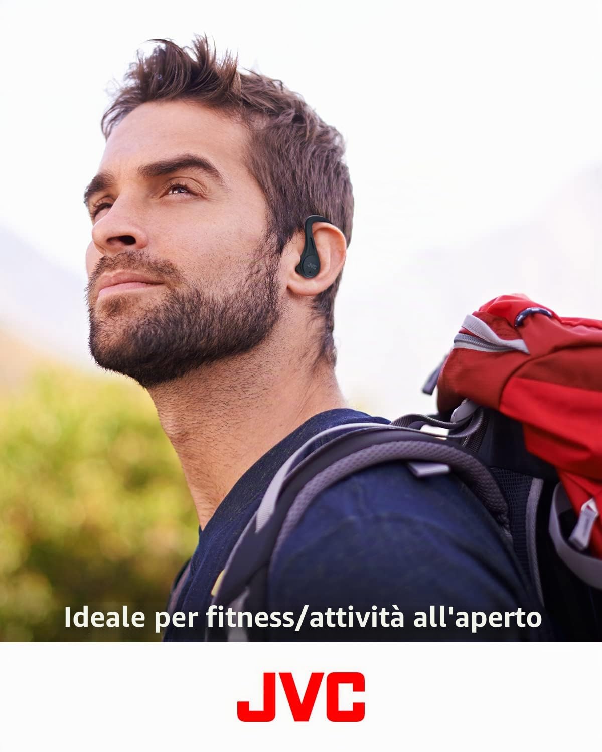 JVC HA-EC25T, Auricolari sportivi senza fili, leggeri e compatti, batteria a lunga durata (fino a 30 ore), suono con controller magnetico al neodimio, resistenza all'acqua (IPX5), Nero