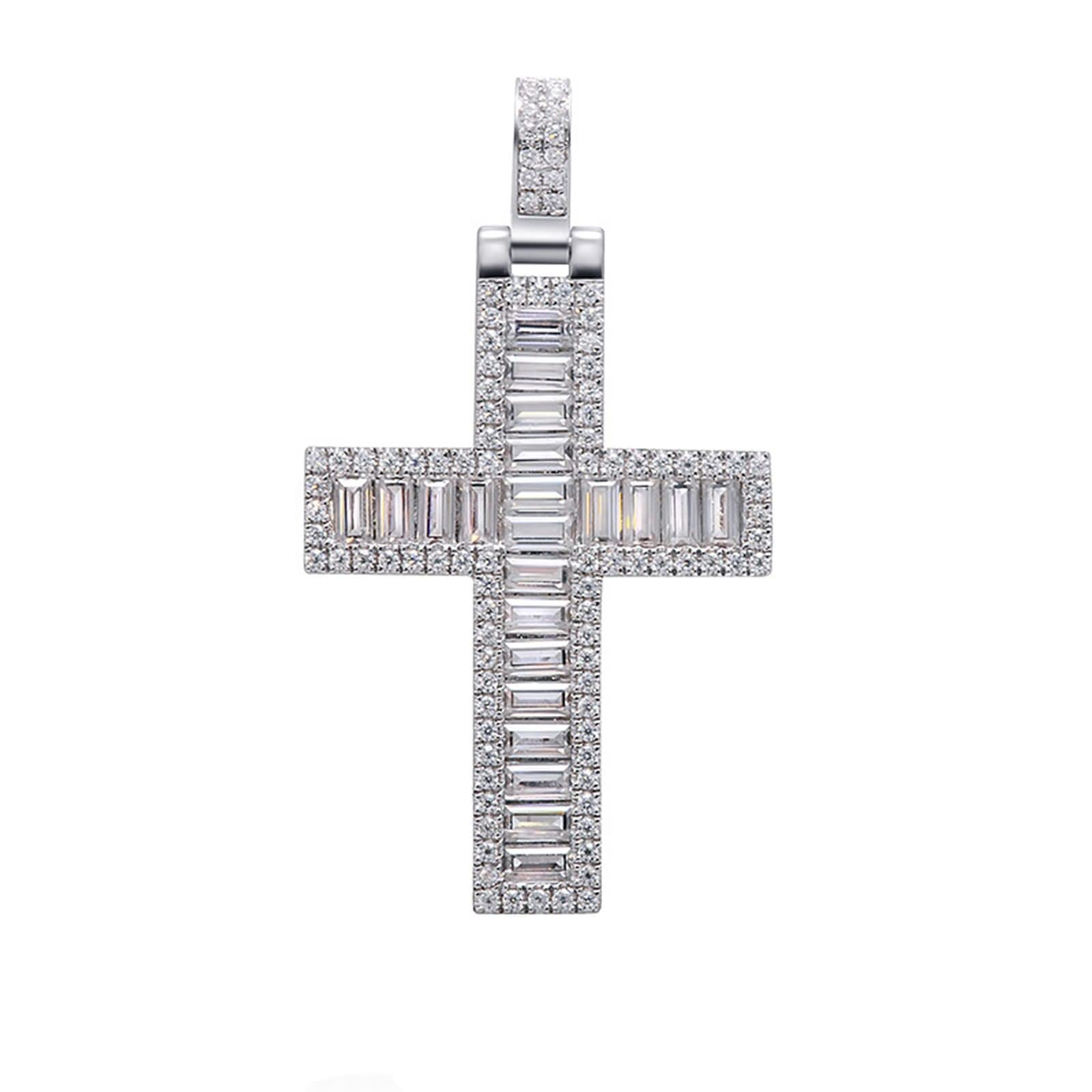 KnBoB Colgante de mujer, collar de oro blanco de 14 quilates/18 quilates, cruz de 0,11 quilates, cadena de moissanita, 45 cm