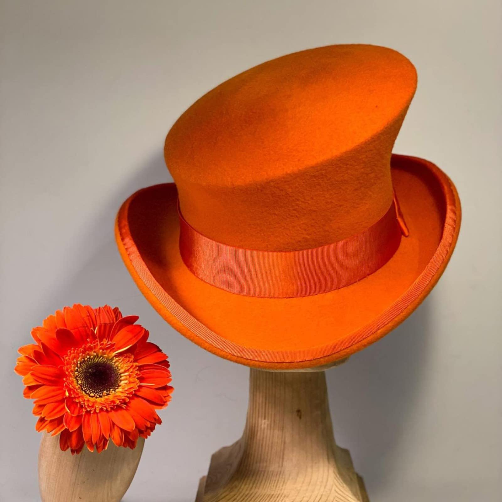 Sombrero de cilindro asimétrico de lana para hombre y mujer, sombrero de vapor punk para hombres, sombrero de copa unisex, sombrero decorativo de invierno, naranja, Talla única