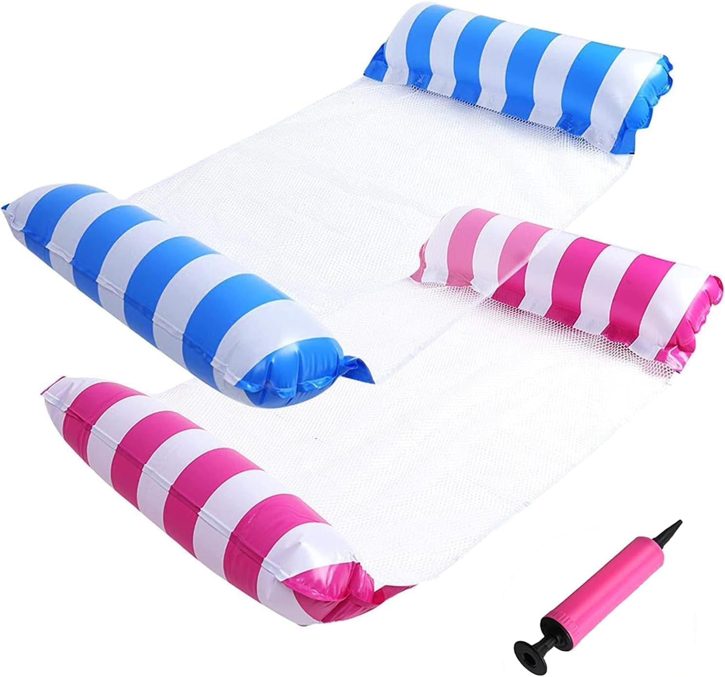 QiSino 2 Pack Inflatable Pool Floats with Pump, 4 in 1 Swimming Pool Hammock Floats Water Toys for Adults, Cool Mesh Seat Mattress for Swimming Pool, Lake, Beach