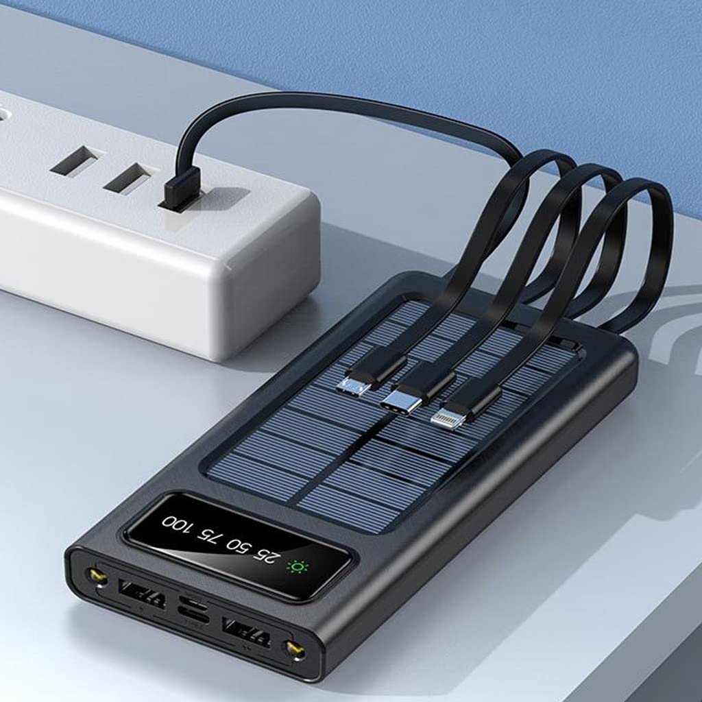 JJJ W zestawie czteroprzewodowy powerbank solarny o dużej pojemności 30000 mAh (kolor: czarny, rozmiar: 30000 mAh)