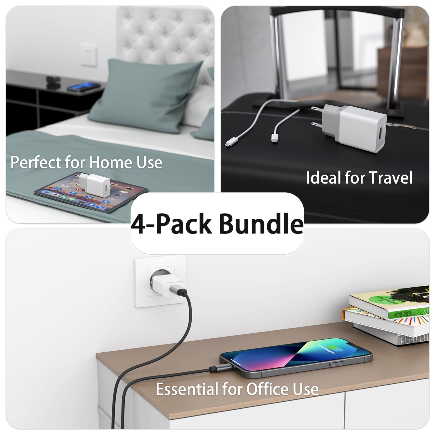 Confezione da 4 caricatori USB 2,4A/5V Caricabatterie USB Presa USB Alimentatore USB Caricatore USB Adattatore USB Spina USB Universale compatibile con iPhone Samsung Xiaomi Carica Batterie Cellulare