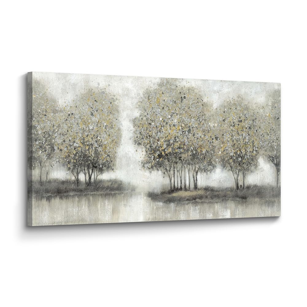 Bedroom Tree Canvas Wall Art: Horizontal Abstract Forest Print Modern Rustic Nature Landscape Picture Living Room Large Aesthetic Scenery Painting