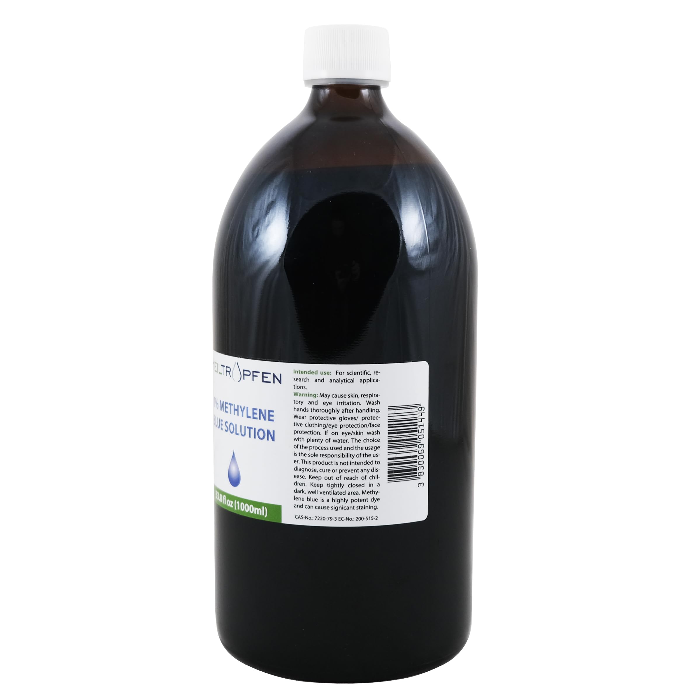 Solución de azul de metileno al 1% - 1000 ml | Ultraalta pureza | USP Ingredientes de calidad farmacéutica - Probado por terceros | Libre de formaldehído | Botella de vidrio | Methylene | Heiltropfen®