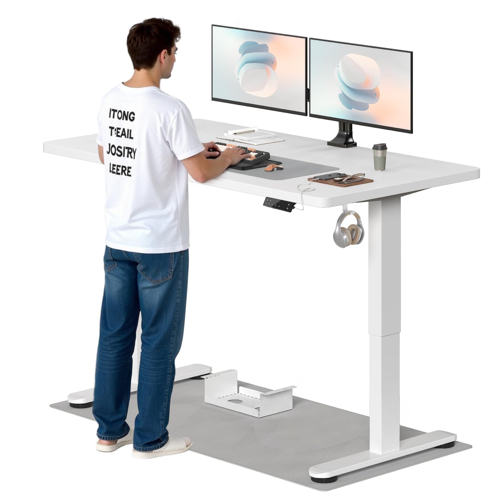 TRIUMPHKEY Höhenverstellbarer Schreibtisch, Elektrisch Stehschreibtisch mit Dualmotor, Touchscreen,USB-A & Kabelmanagement,25mm Einteilige Tischplatte,ergonomischer Bürotisch