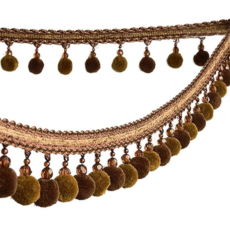 Wykończenie frędzlami Frędzle, plecione koraliki wiszące, 2 metry pomponowej wstążki z frędzlami, koronkowa tkanina DIY na zasłony do sofy(Dark Brown)