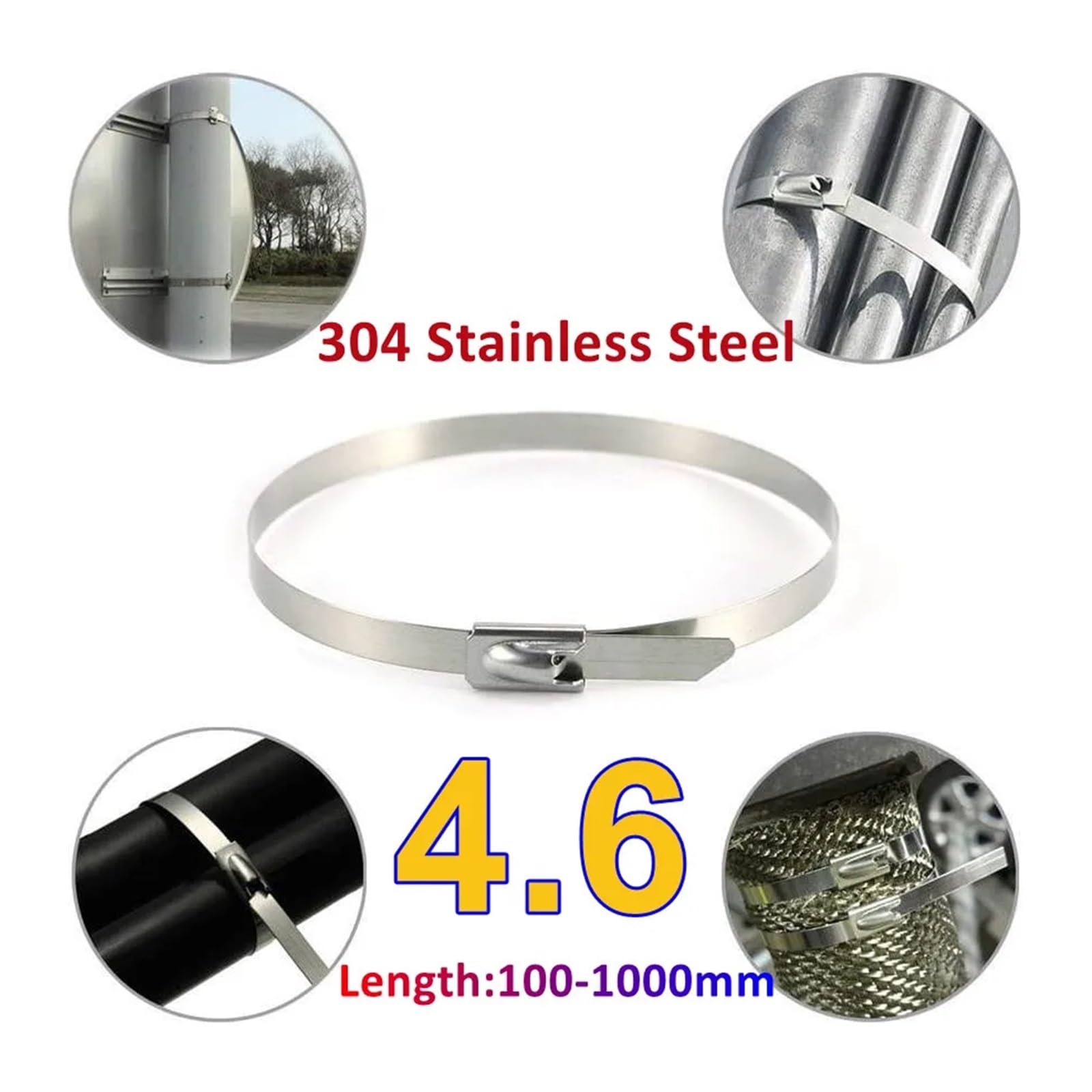 10 20 50 100 Stück 4,6 mm 0,18 Zoll Kugel Selbstsichernde Kabelbinder aus Edelstahl 304 Auspuffumwicklung Beschichtetes Verriegelungsmetall Reißverschluss-Auspuff(100PCS,4.6x200mm)