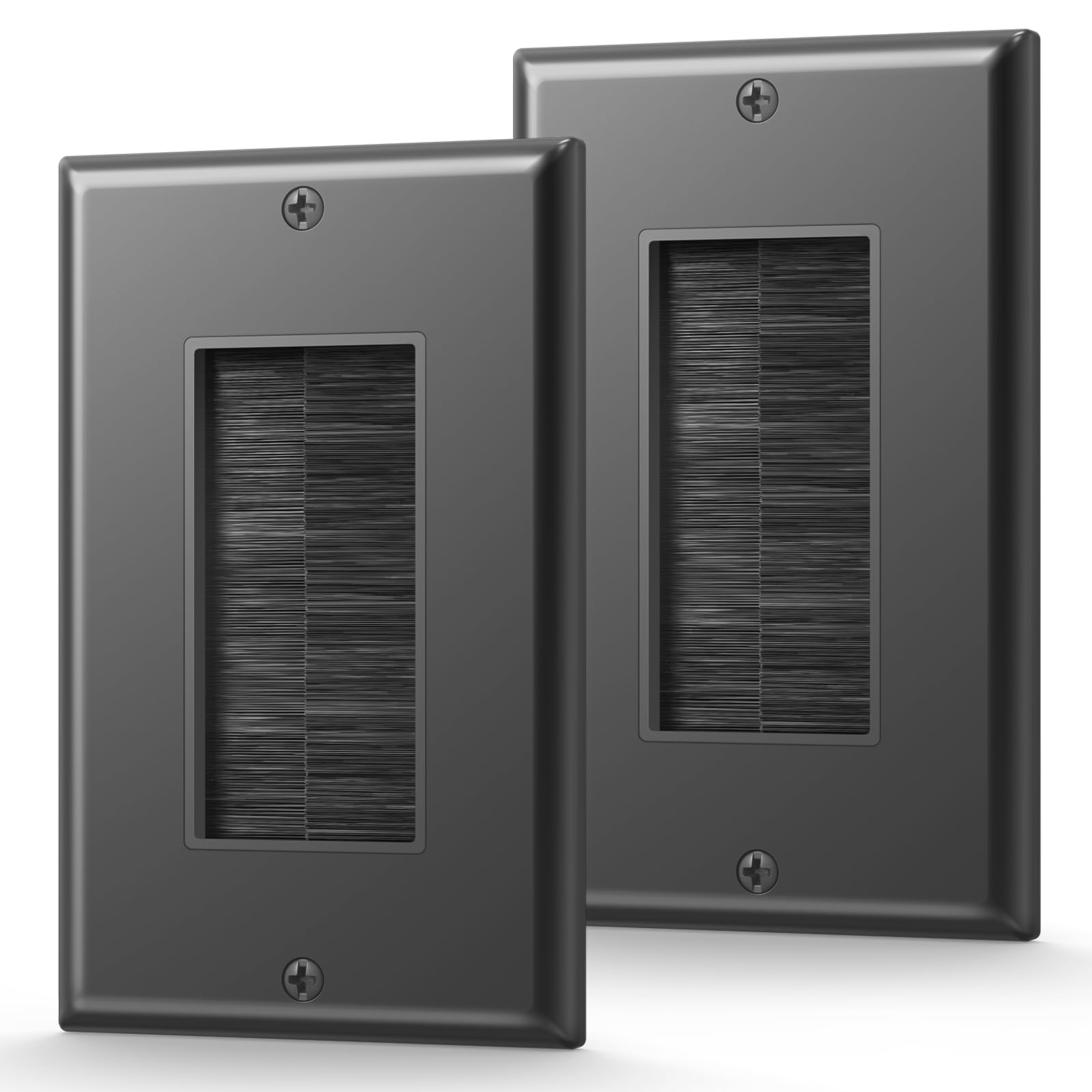 Brush Wall Plate, Single Gang Cable Pass Through, 2 Pack, Black