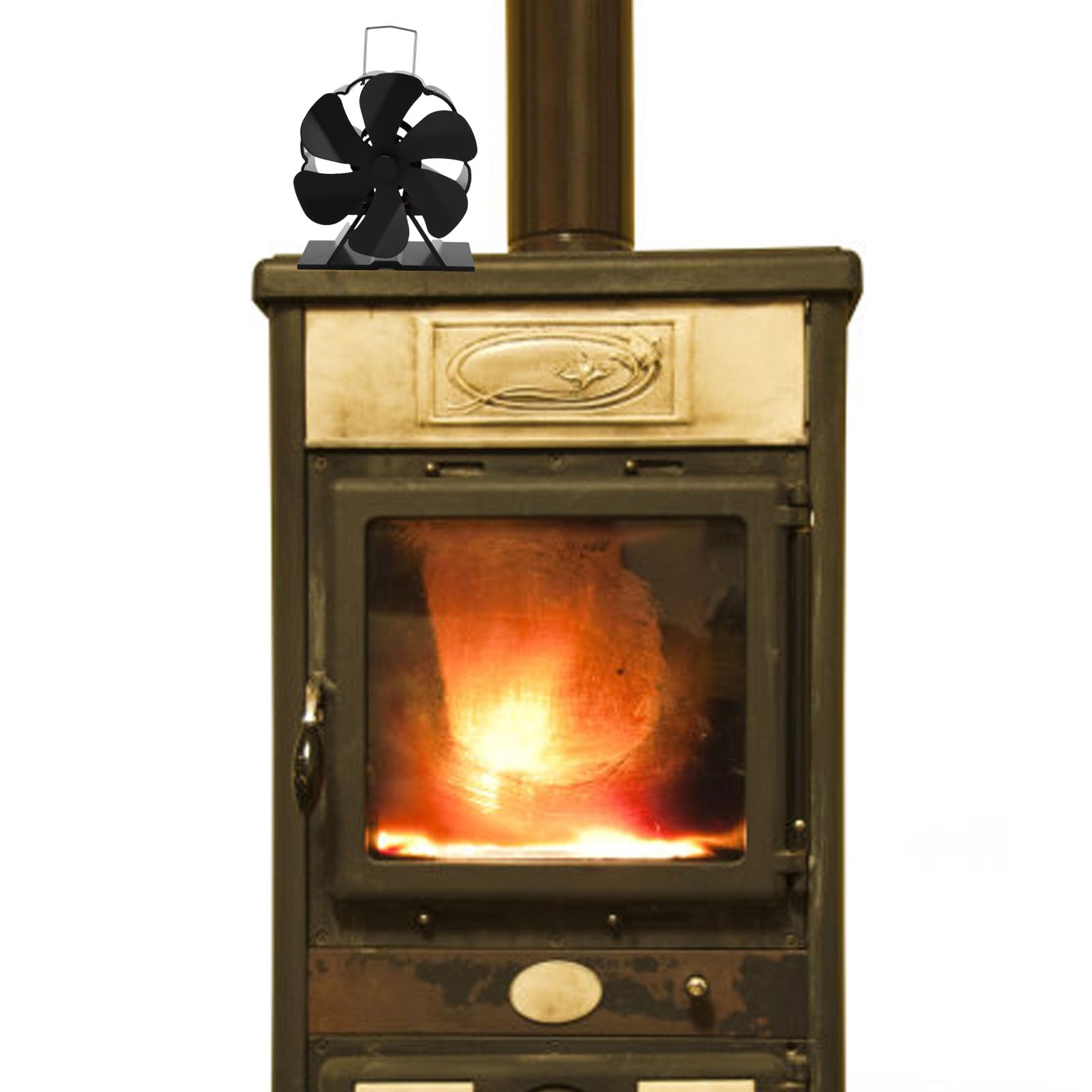 Yosoo Health Gear Ventilatore per Stufa a Legna Alimentato a Calore, Ventilatore Termico Non Elettrico a 6 Pale con Protezione Dal Surriscaldamento, Design Oscillante e Termometro