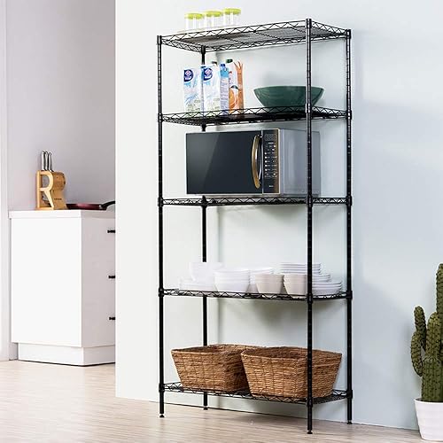 Estantería de metal de 5 niveles, estantes de cocina, estantes de almacenamiento ajustables resistentes, estante de alambre organizador de garaje,