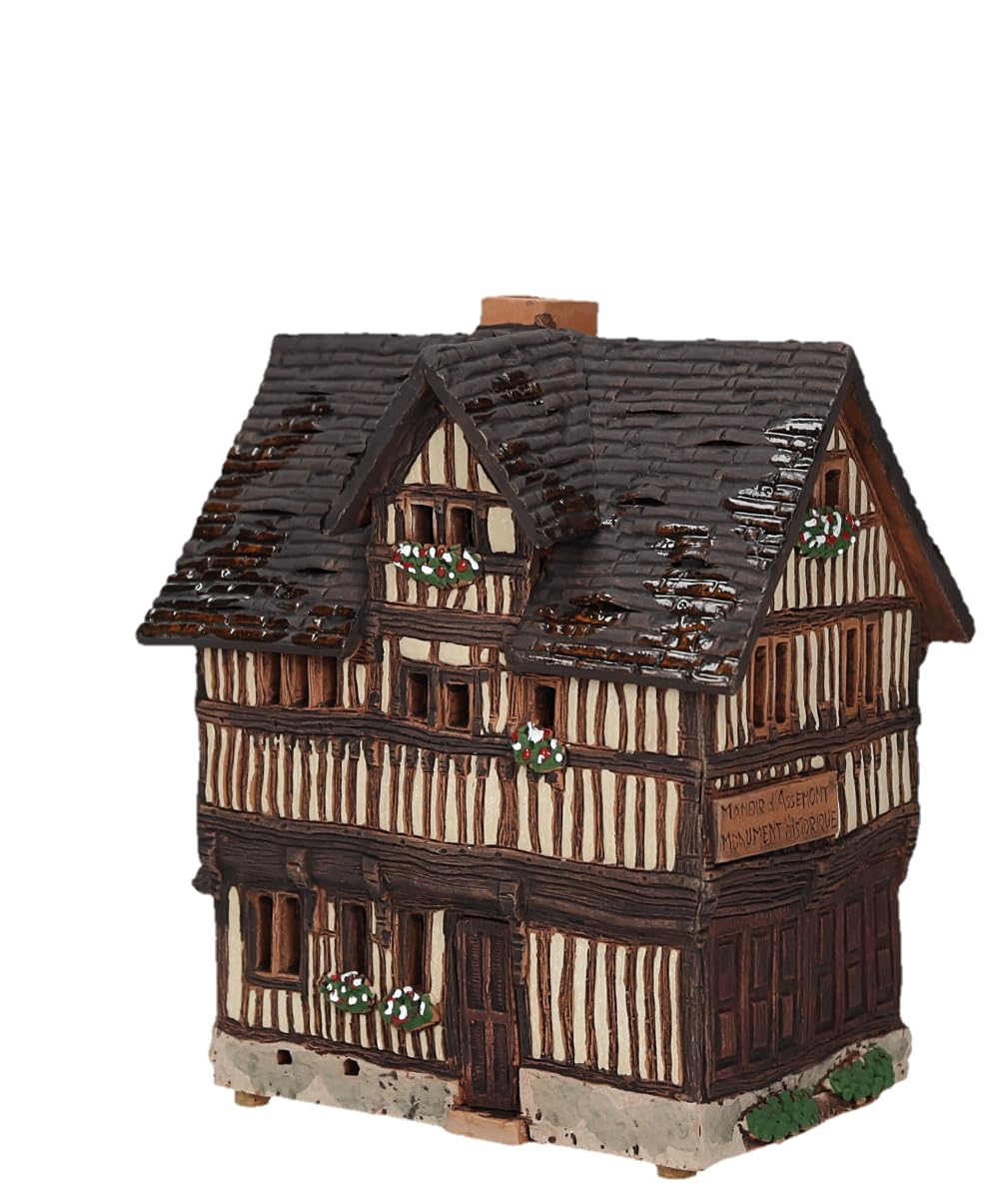 Ceramiczny domek świetlny, rękodzieło, artystyczna miniatura, historyczny stary dom w Lisieux, Francja, C342AR