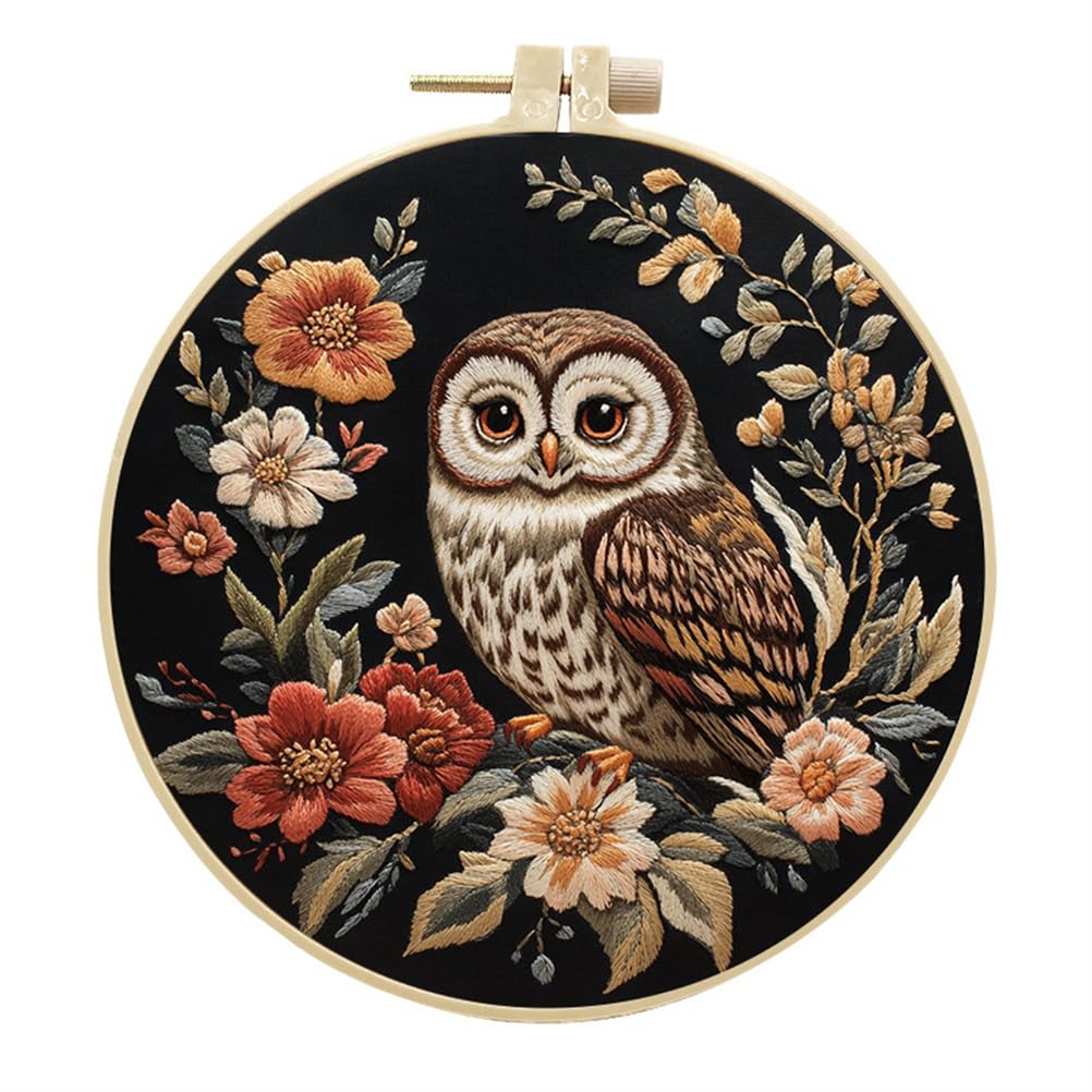 Meecaa Embroidery Kit Starter Set, Hand Embroidery Set, Colorful Owl Flowers Animal Pattern Printed Cross Stitch Set for Beginner Adults, with Embroidery Hoop and Instructions (Colorful Owls)