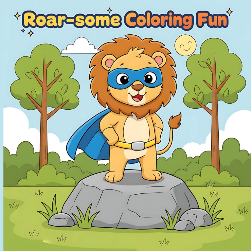 Roar Some Coloring Fun Kid & Adult Coloring Book: Simple And Bold 50+ Lion Animal Illustrations | Baby Lion Variations - Camping, On Train, On ... More! (Cozy Animals Big Adventures Coloring)