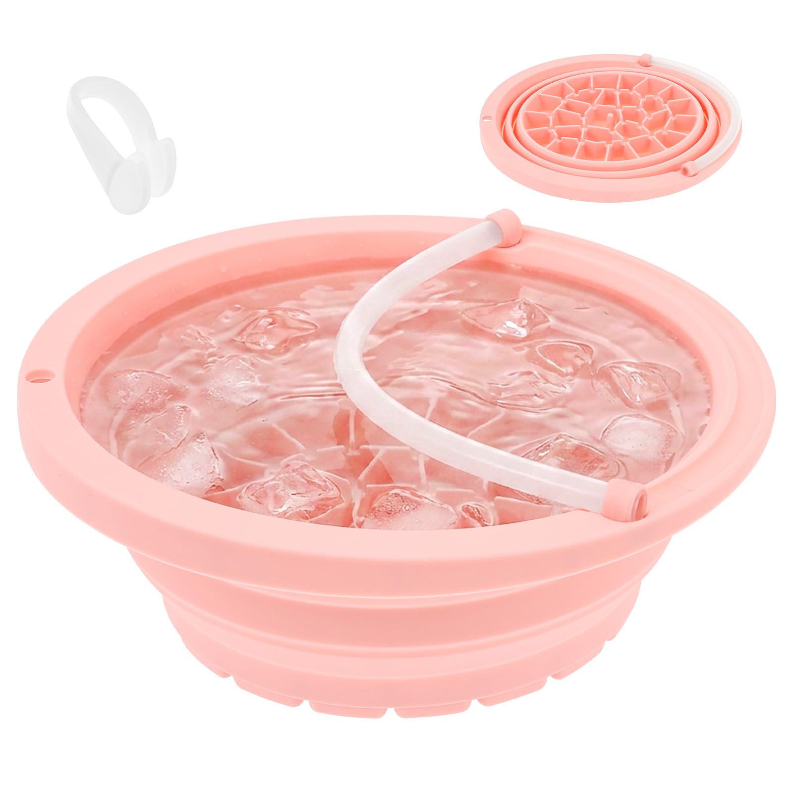Airener Silicone Ice Face Bowl, Fodable Ice Facebowl with Built-in Icetray and Breathing Tube, Quick Cooling Washing Basin for Puffiness Relief, Soothe Skin, Home and Travel Use(Pink)