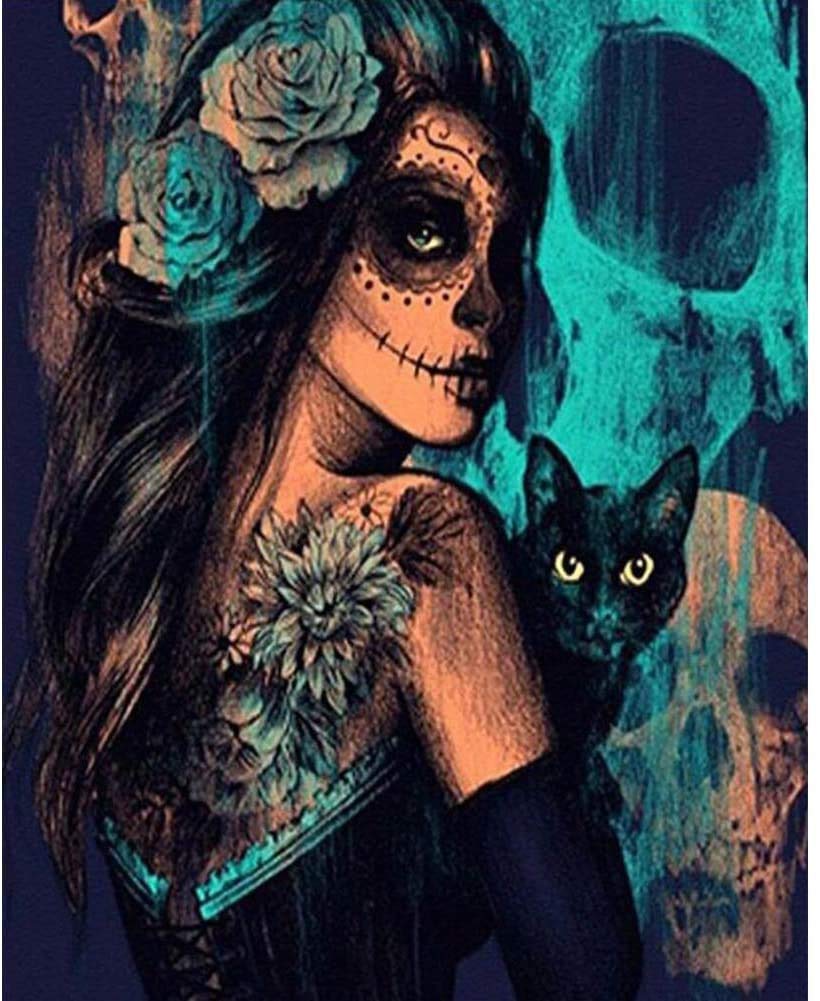 DIY Paint by Numbers Kit for Adults - Magic Cat and Girl | Paint by Number Kit On Canvas for Beginners | Home Wall Decor | Pre-Printed Art-Quality Canvas 20” x 16”, 3 Brushes, Acrylic Paints