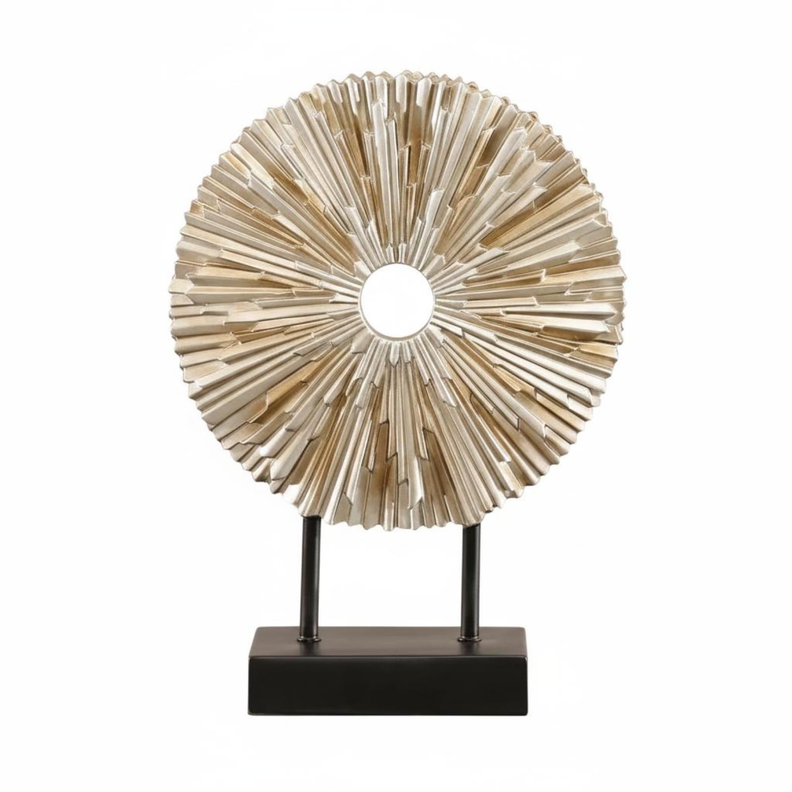 with Base Abstract Desk Sculpture Tabletop Textured 3D Table Ornament Disk-Shaped Geometric Table Decor Shiny for Shelf, Cabinet, Champagne, S-image-23